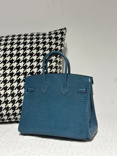 Lizard Leather Izmir Blue 25cm Silver Hardware Top Handle Tote Bag WLB086 image 3