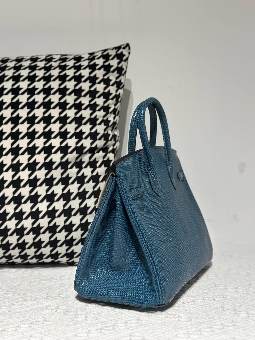 Lizard Leather Izmir Blue 25cm Silver Hardware Top Handle Tote Bag WLB086 image 4