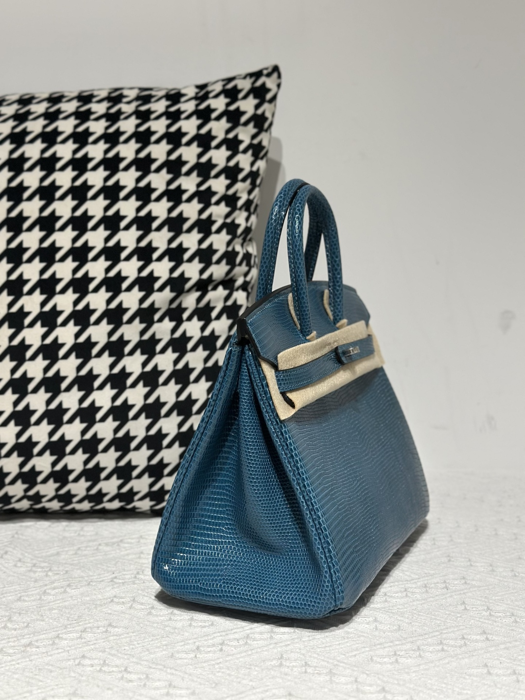 Lizard Leather Izmir Blue 25cm Silver Hardware Top Handle Tote Bag WLB086 image 5
