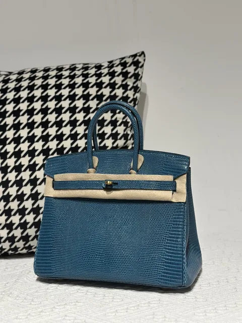 Lizard Leather Izmir Blue 25cm Gold Hardware Top Handle Tote Bag WLB087