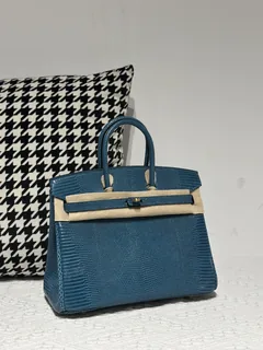 Lizard Leather Izmir Blue 25cm Gold Hardware Top Handle Tote Bag WLB087 image 2