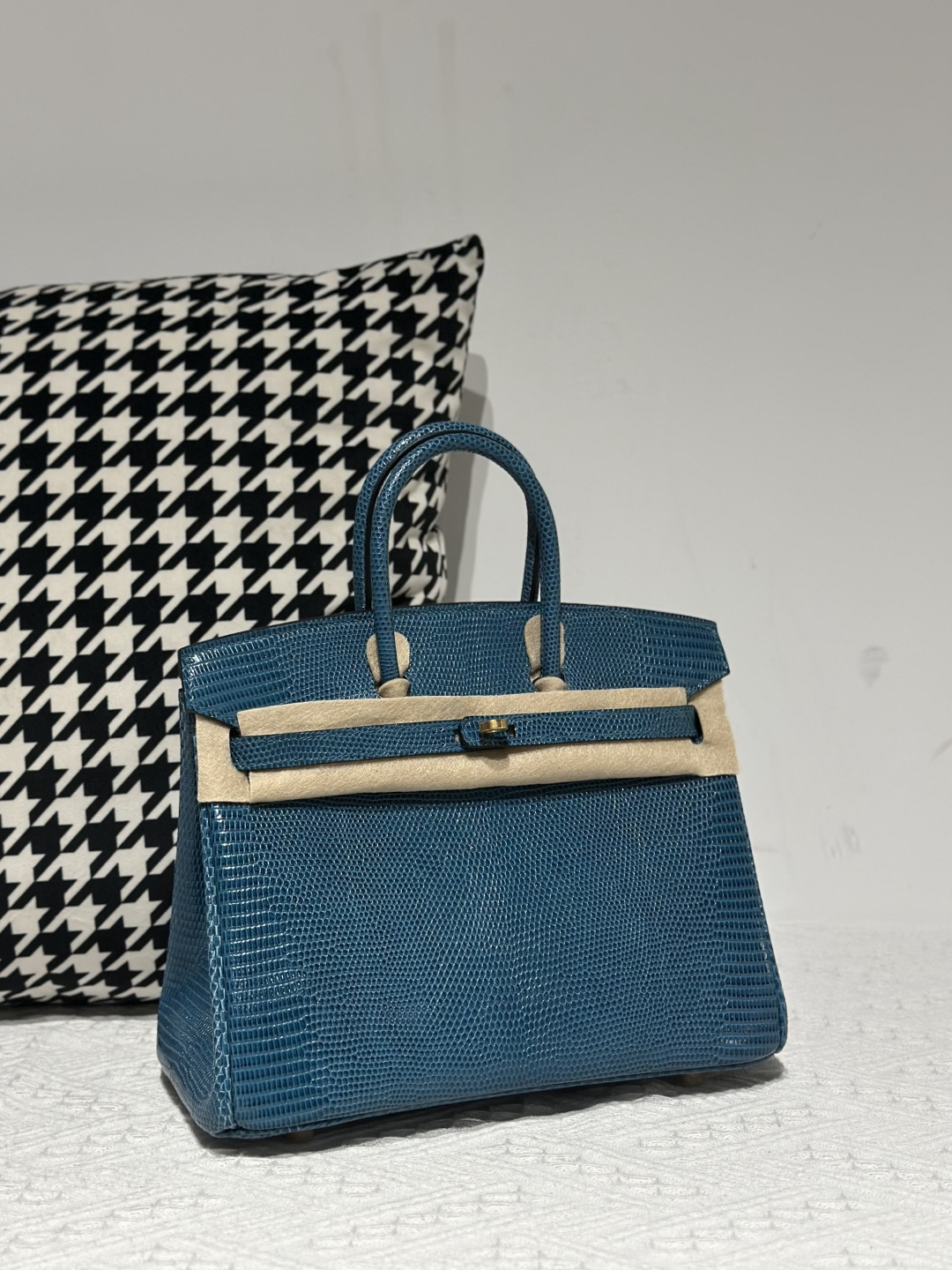 Lizard Leather Izmir Blue 25cm Gold Hardware Top Handle Tote Bag WLB087 image 2