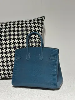 Lizard Leather Izmir Blue 25cm Gold Hardware Top Handle Tote Bag WLB087 image 3
