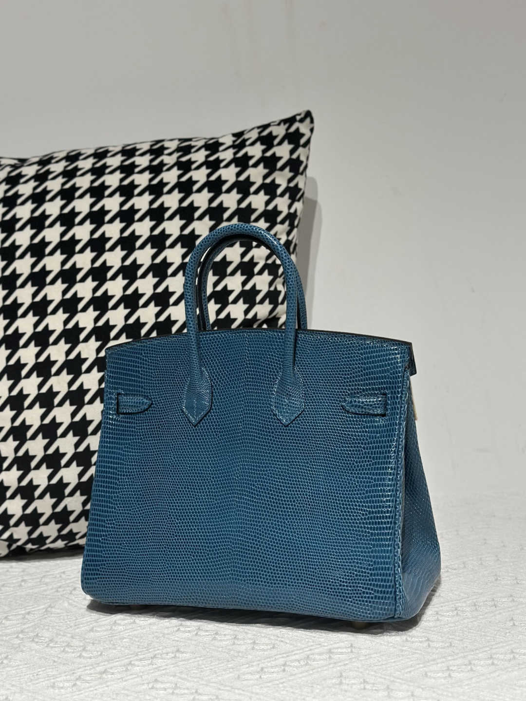 Lizard Leather Izmir Blue 25cm Gold Hardware Top Handle Tote Bag WLB087 image 3
