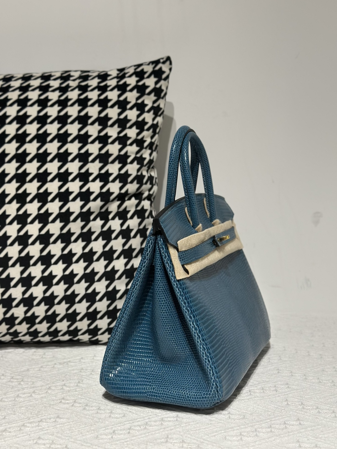 Lizard Leather Izmir Blue 25cm Gold Hardware Top Handle Tote Bag WLB087 image 5