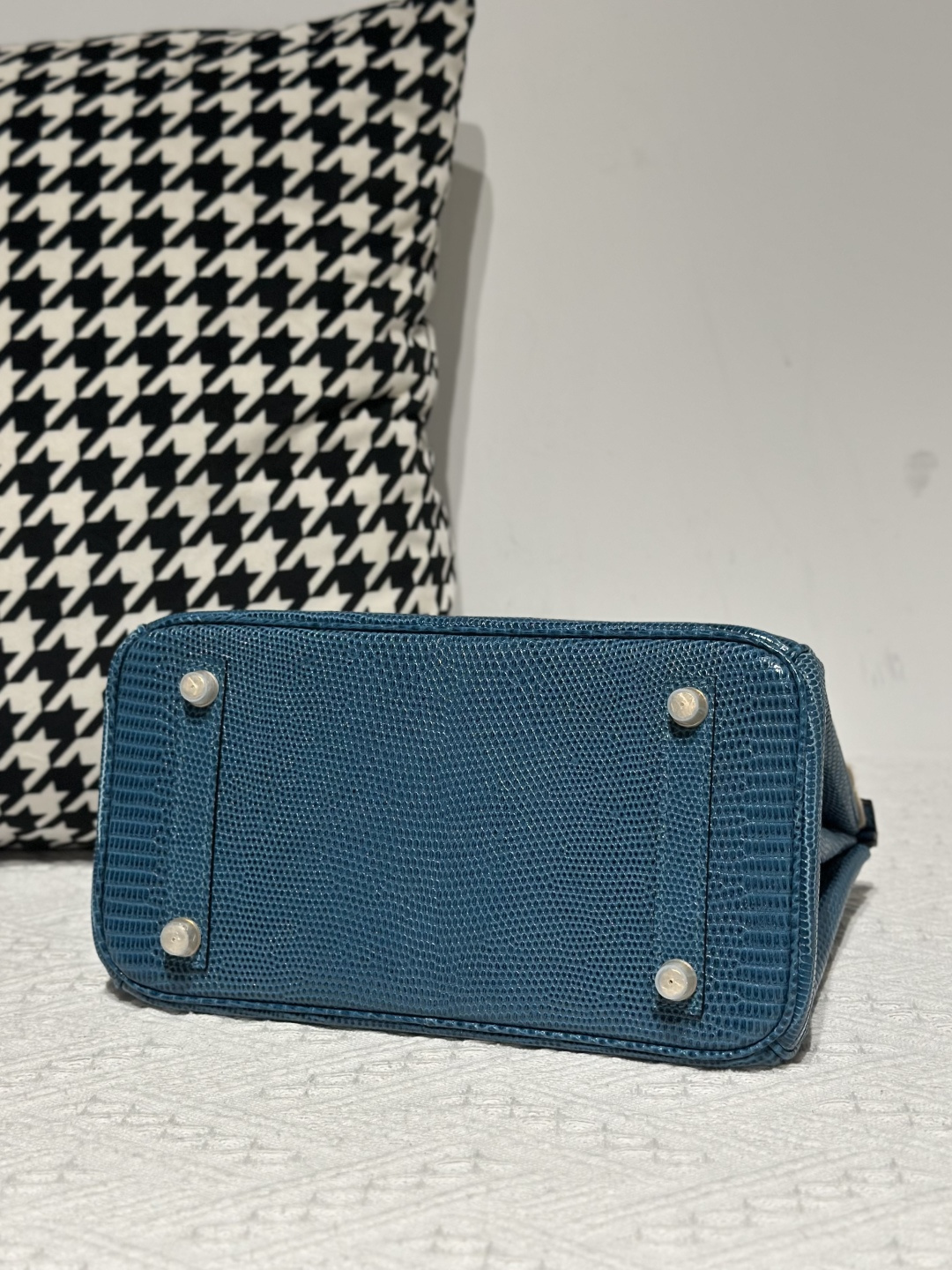 Lizard Leather Izmir Blue 25cm Gold Hardware Top Handle Tote Bag WLB087 image 6