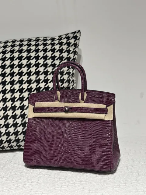 Lizard Leather Grape Purple 25cm Silver Hardware Top Handle Tote Bag WLB088