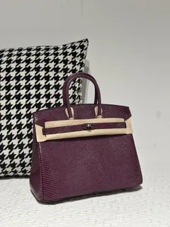 Lizard Leather Grape Purple 25cm Silver Hardware Top Handle Tote Bag WLB088 image 2