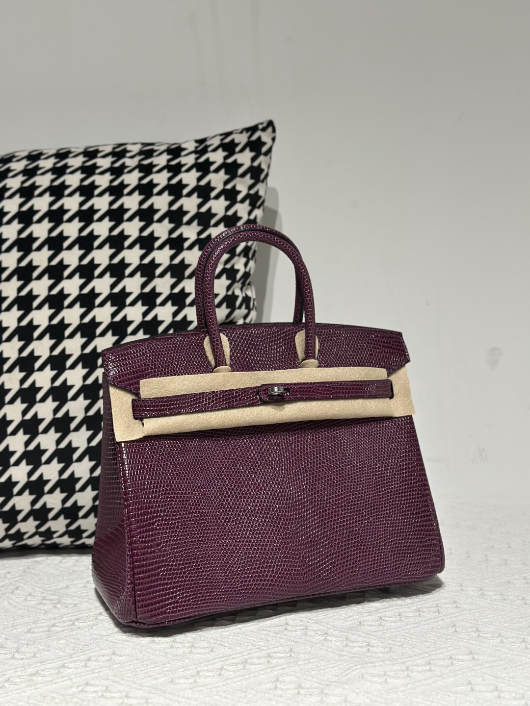 Lizard Leather Grape Purple 25cm Silver Hardware Top Handle Tote Bag WLB088 image 2