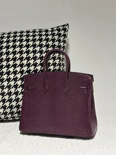 Lizard Leather Grape Purple 25cm Silver Hardware Top Handle Tote Bag WLB088 image 3