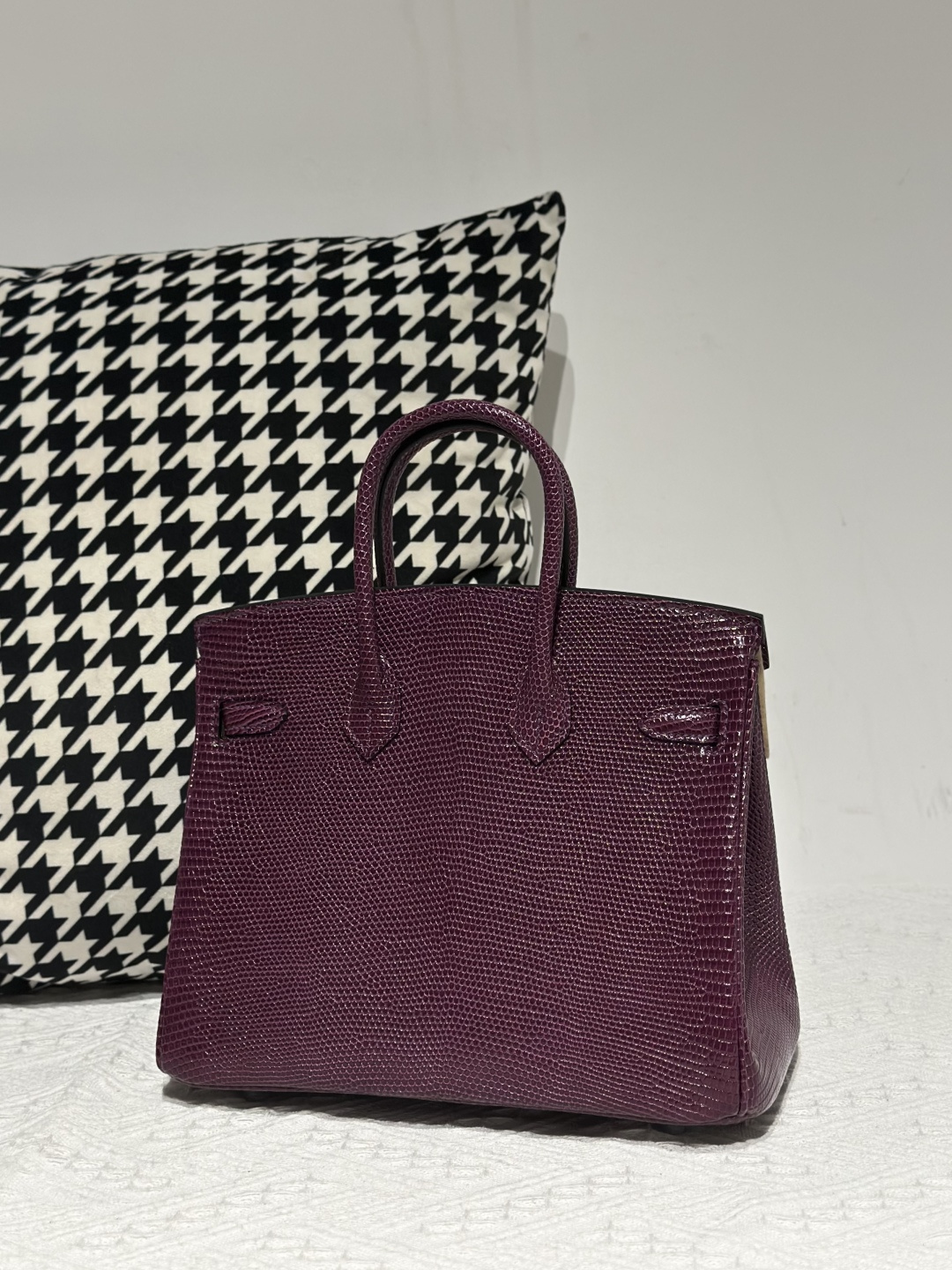 Lizard Leather Grape Purple 25cm Silver Hardware Top Handle Tote Bag WLB088 image 3