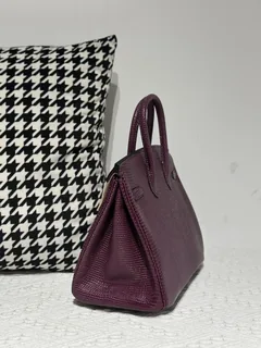 Lizard Leather Grape Purple 25cm Silver Hardware Top Handle Tote Bag WLB088 image 4