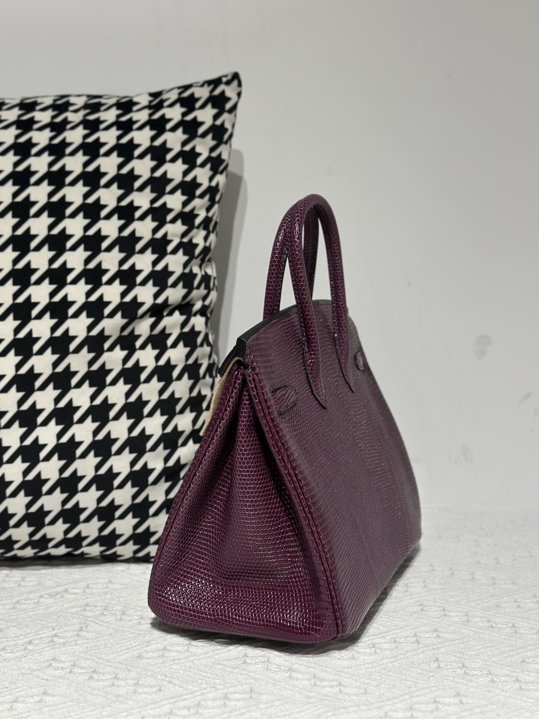 Lizard Leather Grape Purple 25cm Silver Hardware Top Handle Tote Bag WLB088 image 4