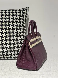 Lizard Leather Grape Purple 25cm Silver Hardware Top Handle Tote Bag WLB088 image 5