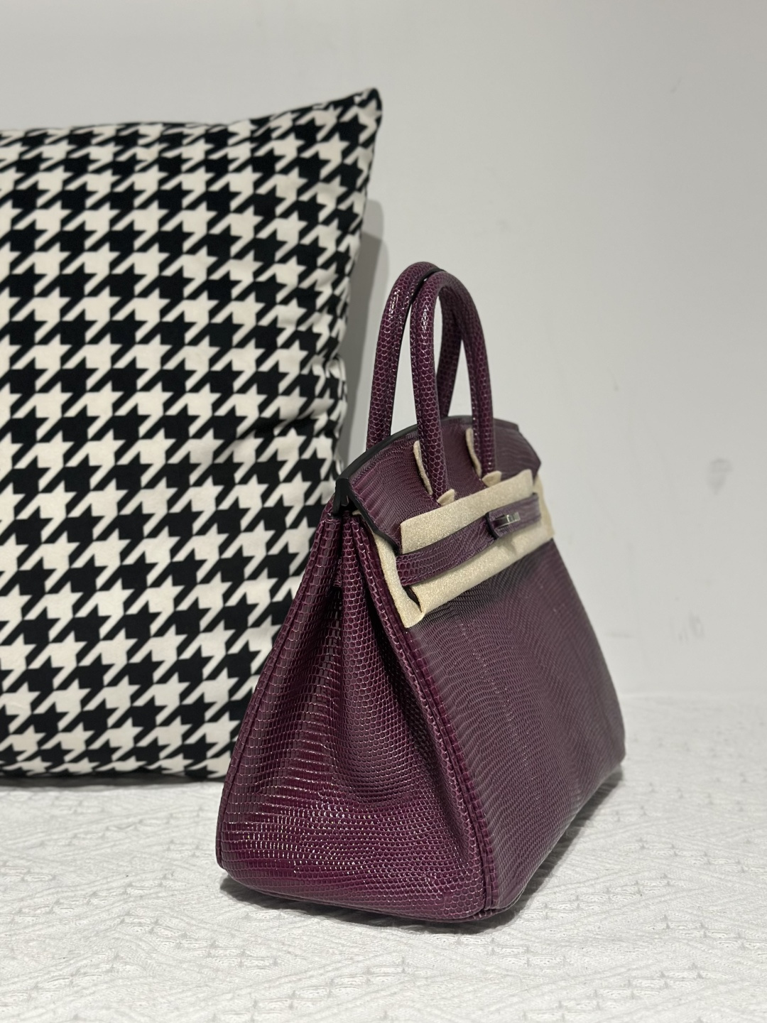 Lizard Leather Grape Purple 25cm Silver Hardware Top Handle Tote Bag WLB088 image 5