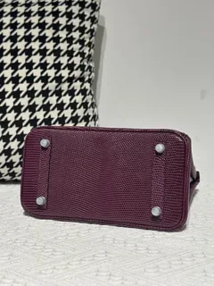 Lizard Leather Grape Purple 25cm Silver Hardware Top Handle Tote Bag WLB088 image 6
