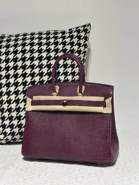 Lizard Leather Grape Purple 25cm Gold Hardware Top Handle Tote Bag WLB089