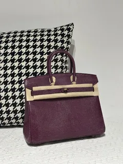 Lizard Leather Grape Purple 25cm Gold Hardware Top Handle Tote Bag WLB089 image 2