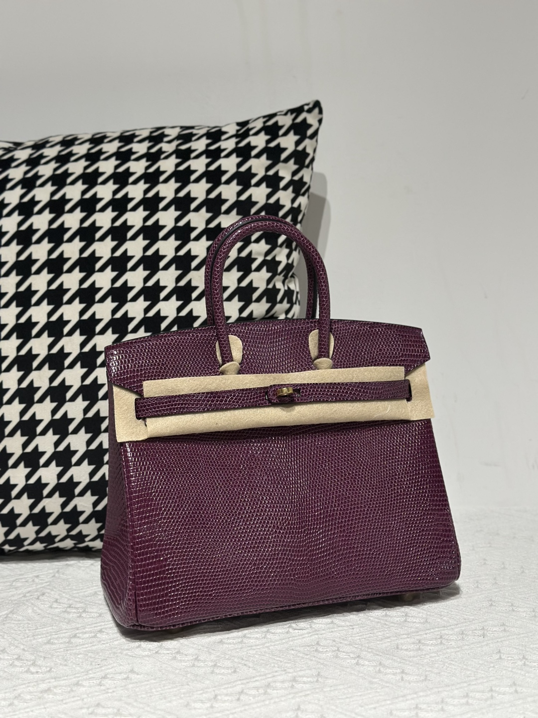 Lizard Leather Grape Purple 25cm Gold Hardware Top Handle Tote Bag WLB089 image 2