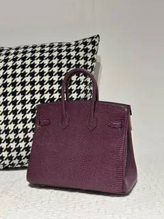 Lizard Leather Grape Purple 25cm Gold Hardware Top Handle Tote Bag WLB089 image 3