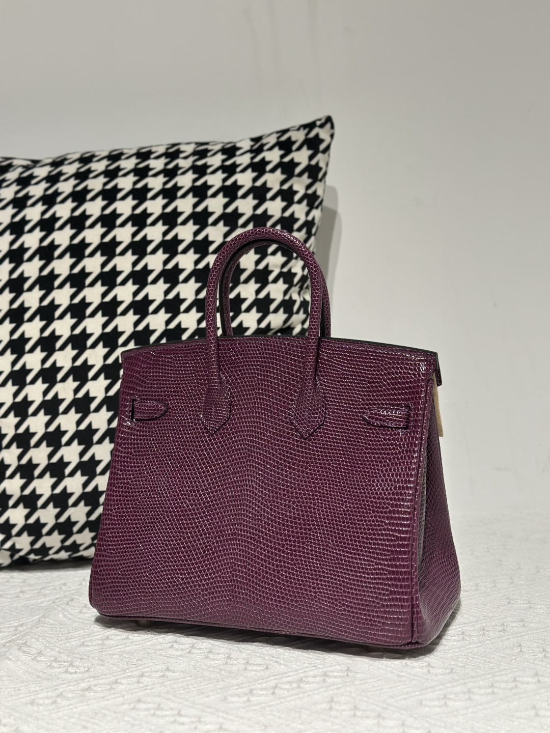 Lizard Leather Grape Purple 25cm Gold Hardware Top Handle Tote Bag WLB089 image 3