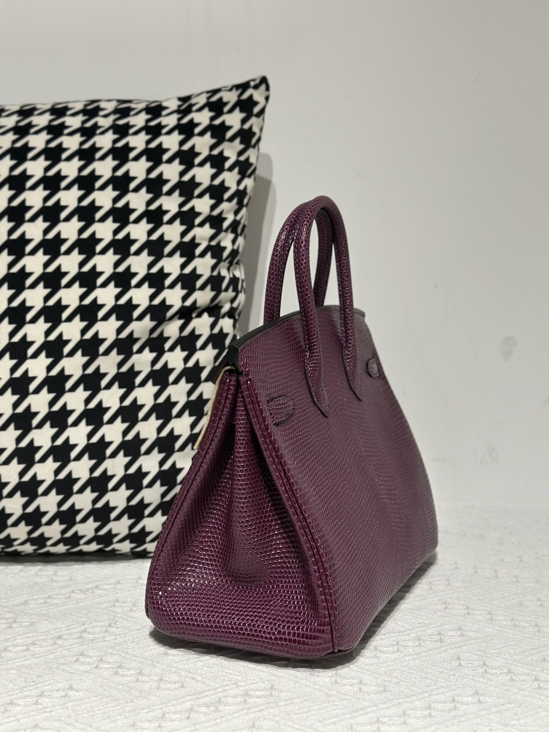 Lizard Leather Grape Purple 25cm Gold Hardware Top Handle Tote Bag WLB089 image 4