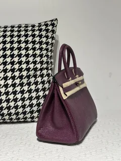 Lizard Leather Grape Purple 25cm Gold Hardware Top Handle Tote Bag WLB089 image 5