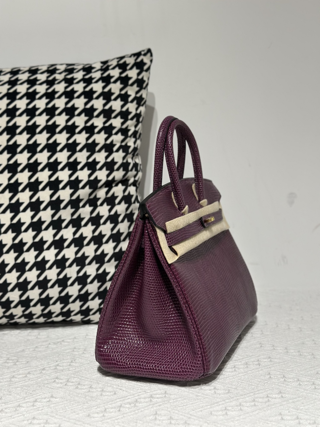 Lizard Leather Grape Purple 25cm Gold Hardware Top Handle Tote Bag WLB089 image 5