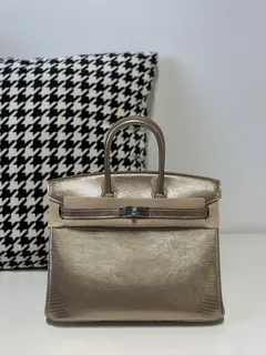 Lizard Leather Champagne 25cm Silver Hardware Top Handle Tote Bag WLB090 image 1