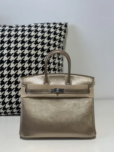 Lizard Leather Champagne 25cm Silver Hardware Top Handle Tote Bag WLB090