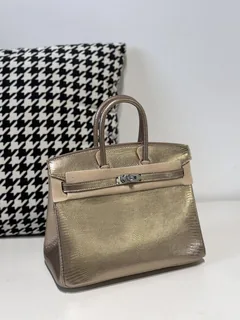Lizard Leather Champagne 25cm Silver Hardware Top Handle Tote Bag WLB090 image 2