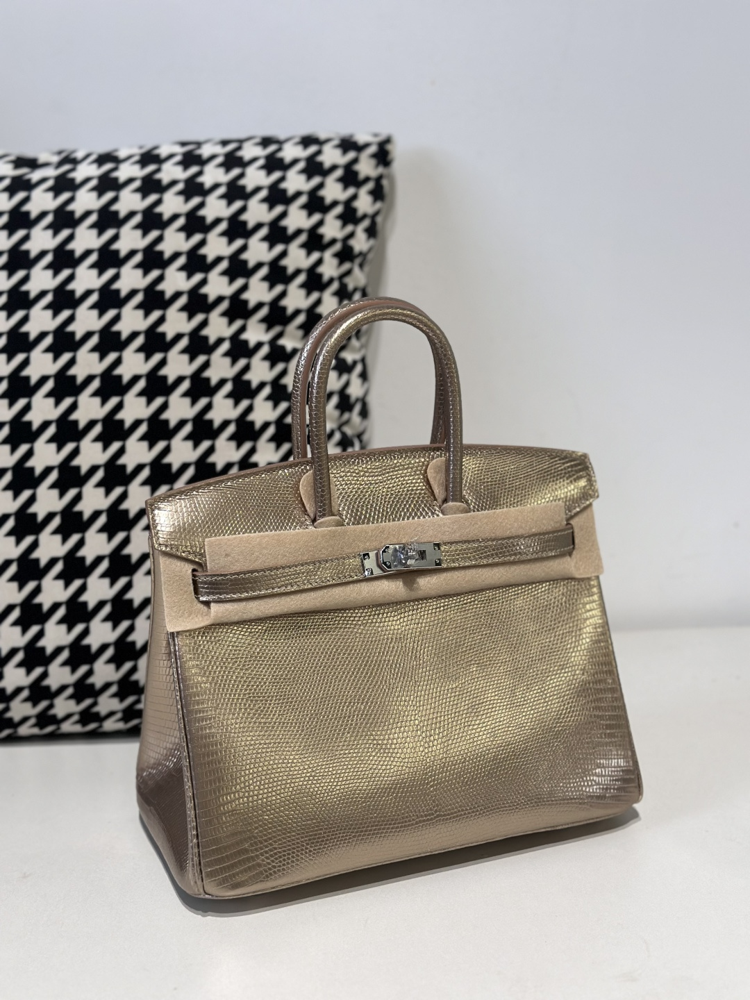 Lizard Leather Champagne 25cm Silver Hardware Top Handle Tote Bag WLB090 photo 2