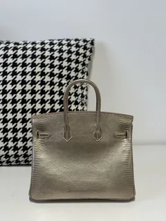 Lizard Leather Champagne 25cm Silver Hardware Top Handle Tote Bag WLB090 image 3