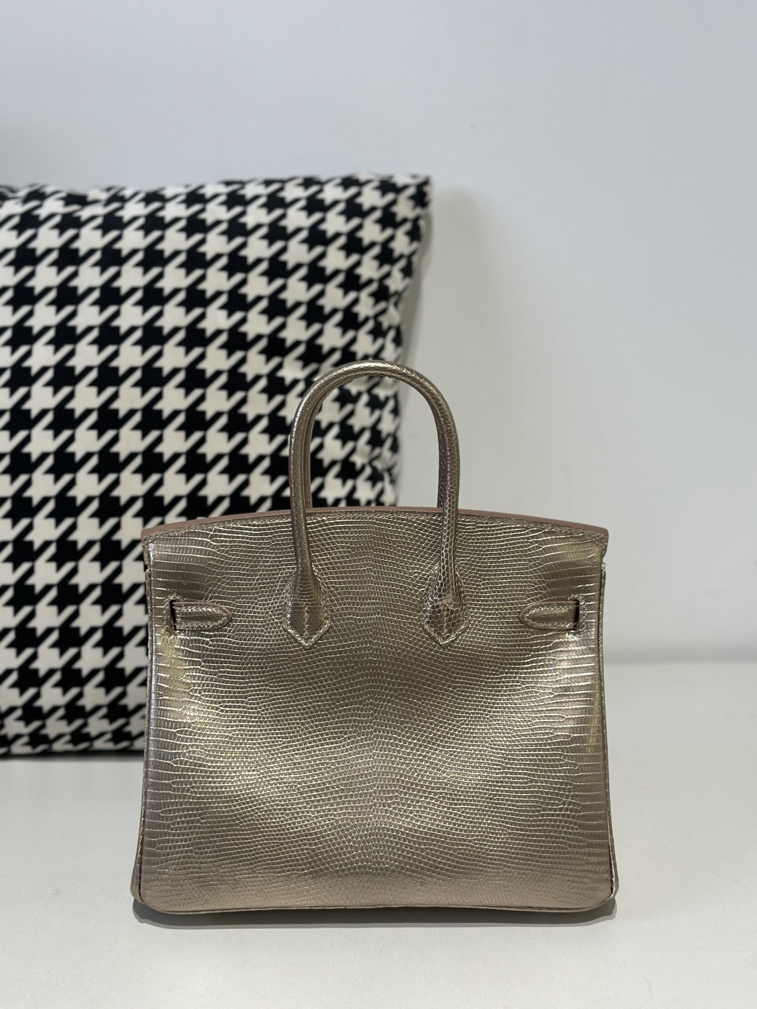 Lizard Leather Champagne 25cm Silver Hardware Top Handle Tote Bag WLB090 photo 3