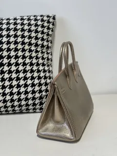 Lizard Leather Champagne 25cm Silver Hardware Top Handle Tote Bag WLB090 image 4