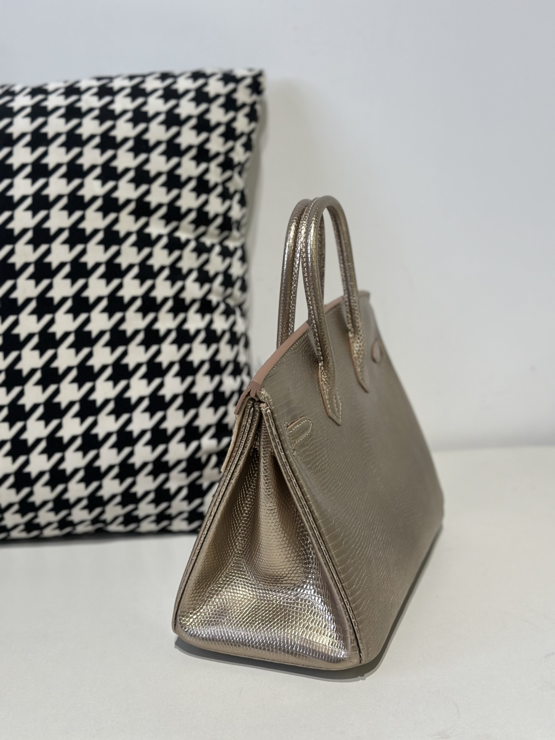 Lizard Leather Champagne 25cm Silver Hardware Top Handle Tote Bag WLB090 photo 4