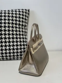 Lizard Leather Champagne 25cm Silver Hardware Top Handle Tote Bag WLB090 image 5