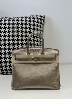 Lizard Leather Champagne 25cm Gold Hardware Top Handle Tote Bag WLB091 image 1