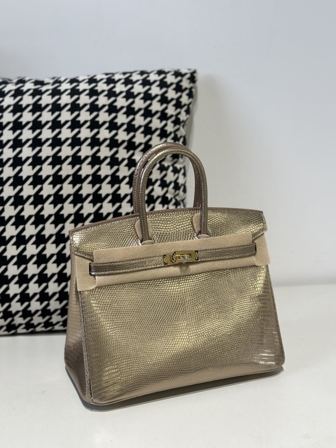 Lizard Leather Champagne 25cm Gold Hardware Top Handle Tote Bag WLB091 image 2