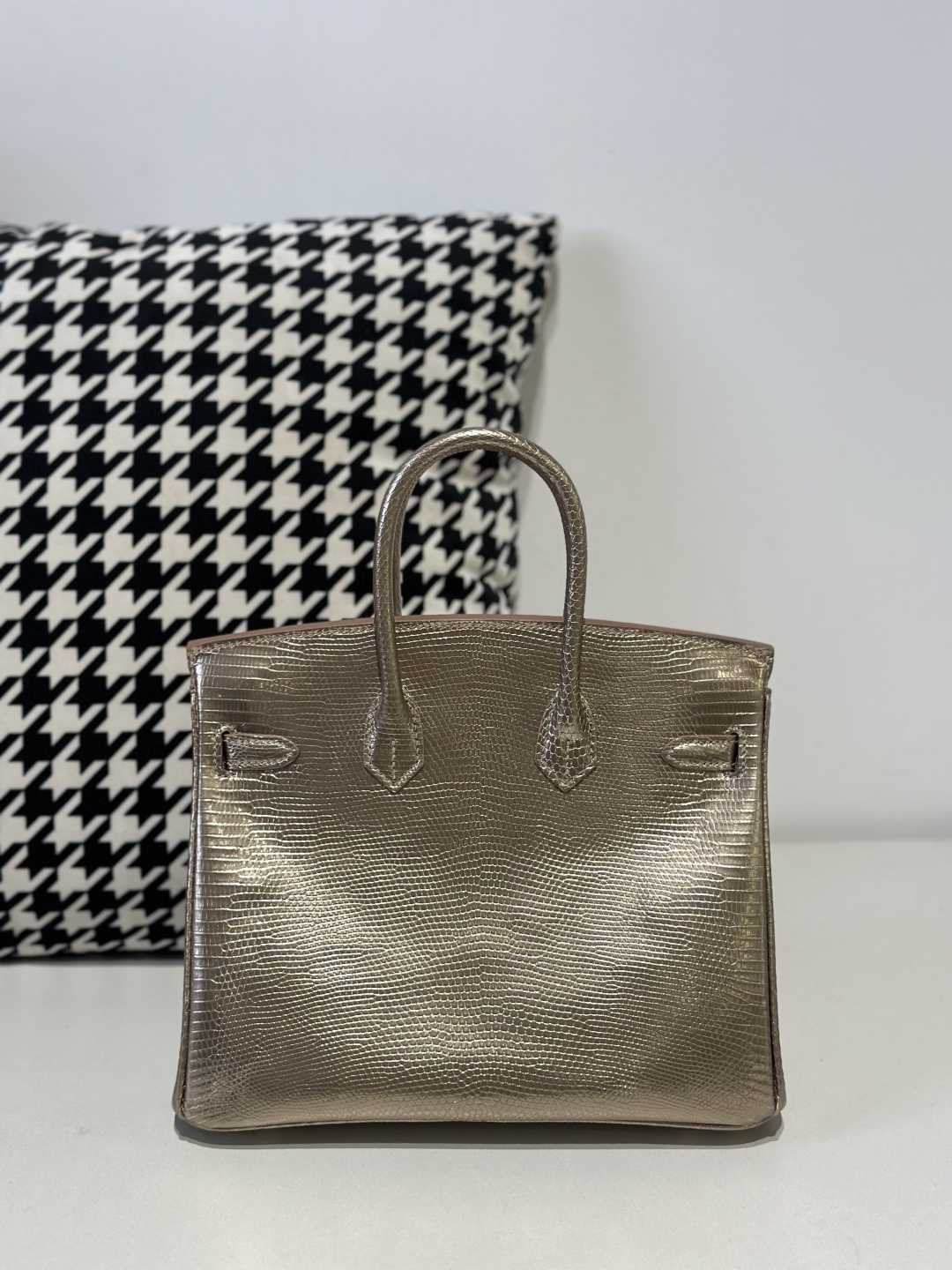 Lizard Leather Champagne 25cm Gold Hardware Top Handle Tote Bag WLB091 image 3