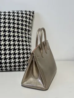 Lizard Leather Champagne 25cm Gold Hardware Top Handle Tote Bag WLB091 image 4