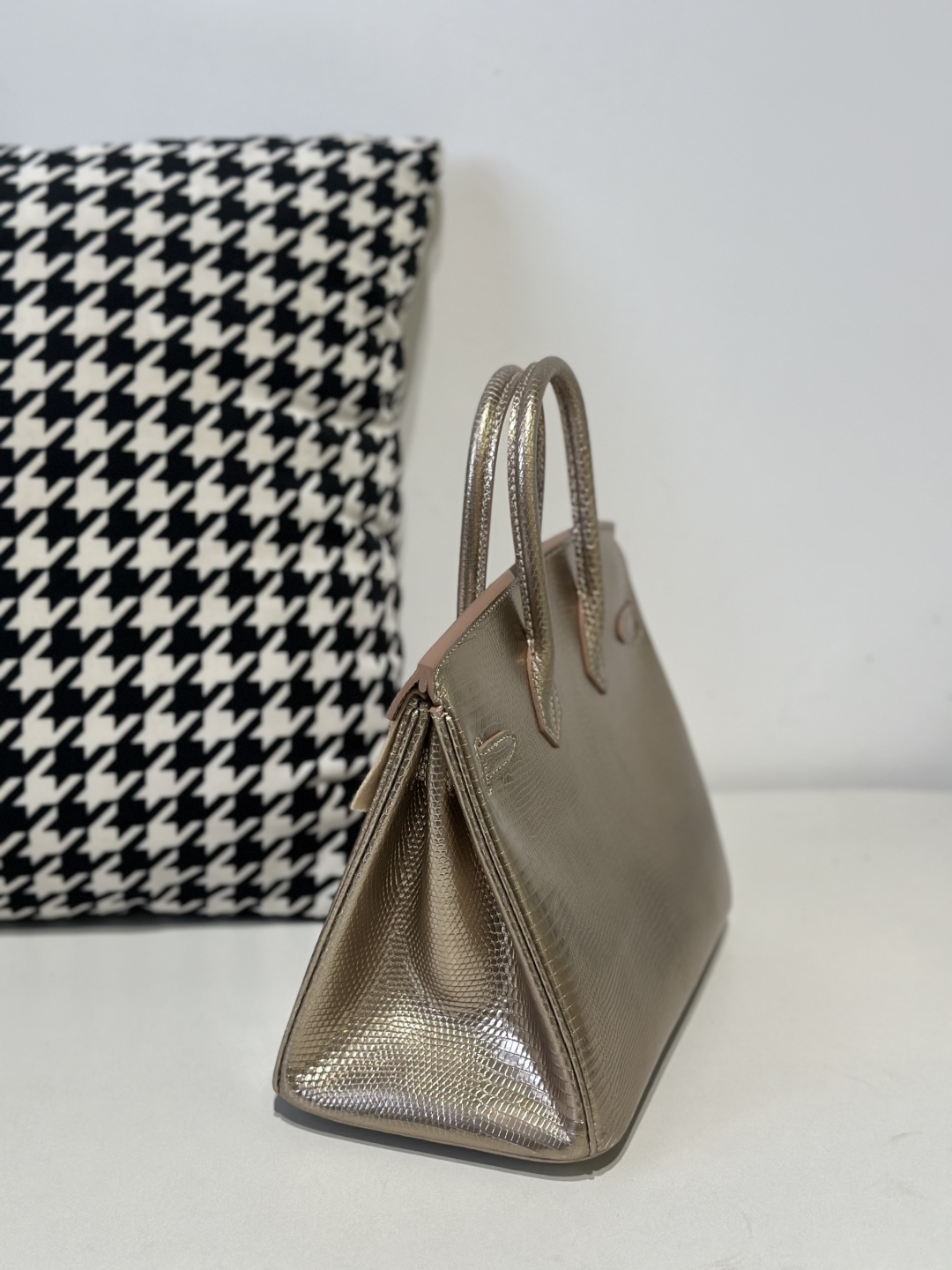 Lizard Leather Champagne 25cm Gold Hardware Top Handle Tote Bag WLB091 image 4