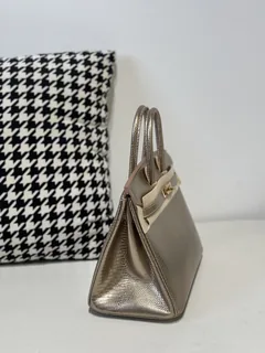 Lizard Leather Champagne 25cm Gold Hardware Top Handle Tote Bag WLB091 image 5