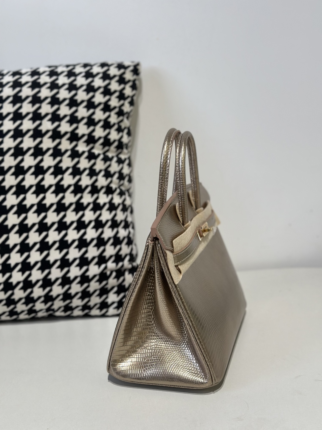 Lizard Leather Champagne 25cm Gold Hardware Top Handle Tote Bag WLB091 image 5