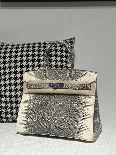 Lizard Leather 30cm Natural Pattern Silver Hardware Top Handle Tote Bag WLB094