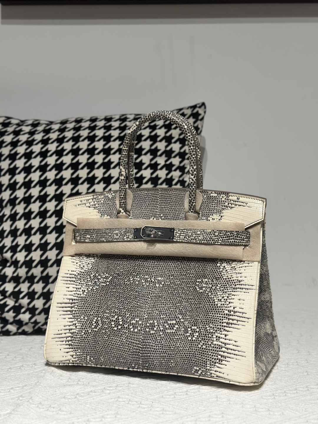 Lizard Leather 30cm Natural Pattern Silver Hardware Top Handle Tote Bag WLB094