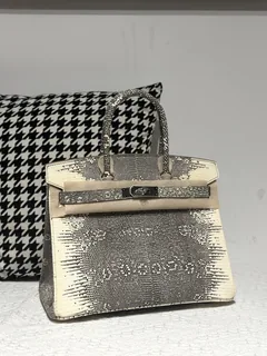 Lizard Leather 30cm Natural Pattern Silver Hardware Top Handle Tote Bag WLB094 image 2
