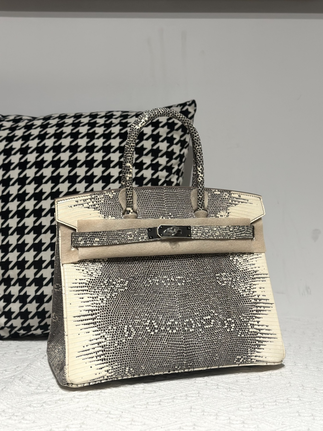Lizard Leather 30cm Natural Pattern Silver Hardware Top Handle Tote Bag WLB094 image 2