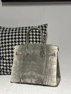 Lizard Leather 30cm Natural Pattern Silver Hardware Top Handle Tote Bag WLB094 image 3