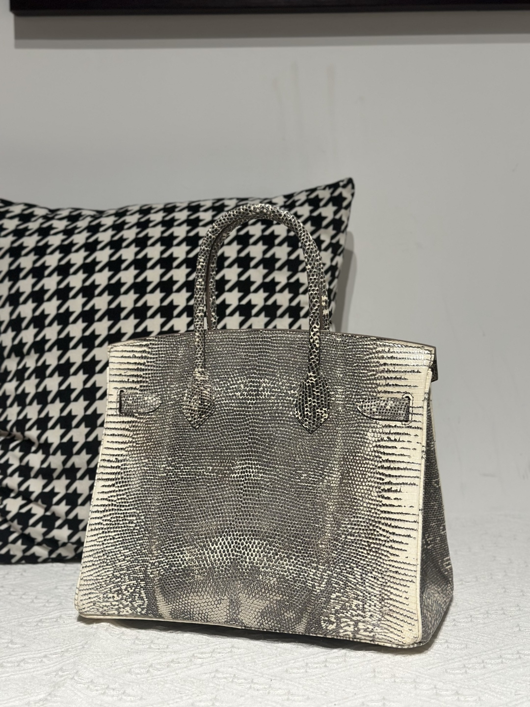 Lizard Leather 30cm Natural Pattern Silver Hardware Top Handle Tote Bag WLB094 image 3
